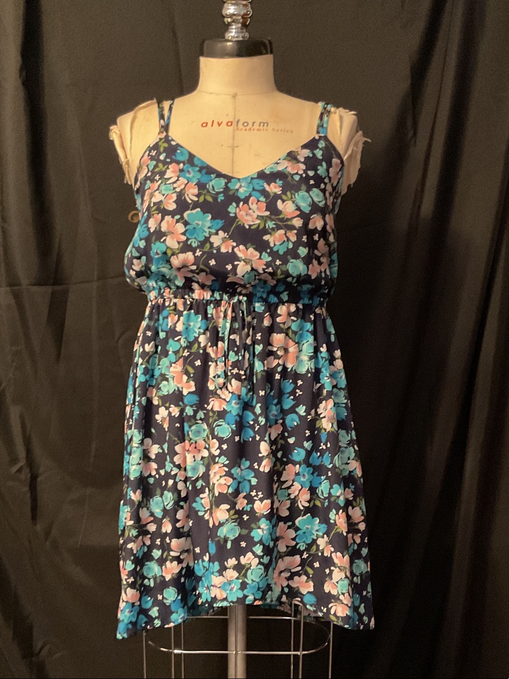 Floral Spaghetti-Strap Sundress in Navy, Blue & Pink